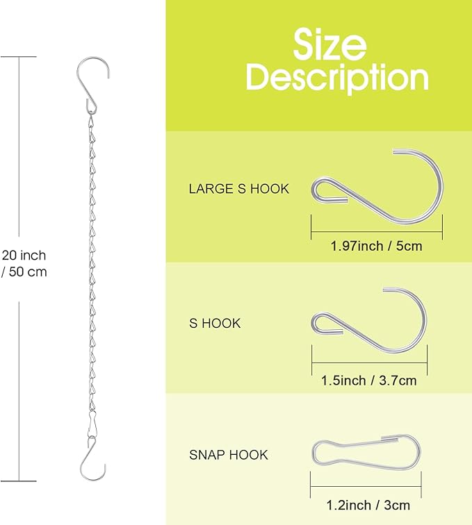 RIFNY 20 Inch Silver Chain for Hanging Plants, Small Plant Chains for Hanging Baskets Kits with Hooks for Bird Feeders Planters Billboards Lanterns Wind Chimes Ornaments Outdoor Indoor Use (5 PCS) RIFNY