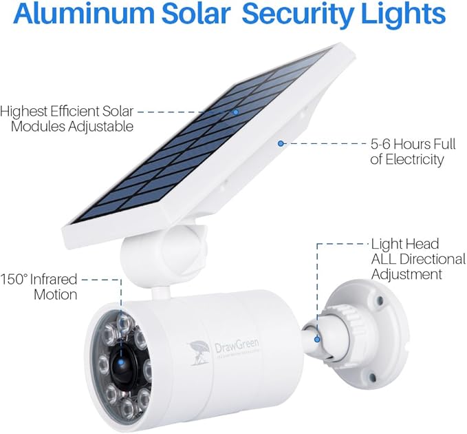 Solar Motion Lights Waterproof Metal Body, 1400-Lumen 9-Watt(130W Equiv.), Solar Powered Flood Security Spotlights for Outside Porch Post Yard Path Deck Fence Wall, 100-Week 100% Free Replacement DrawGreen