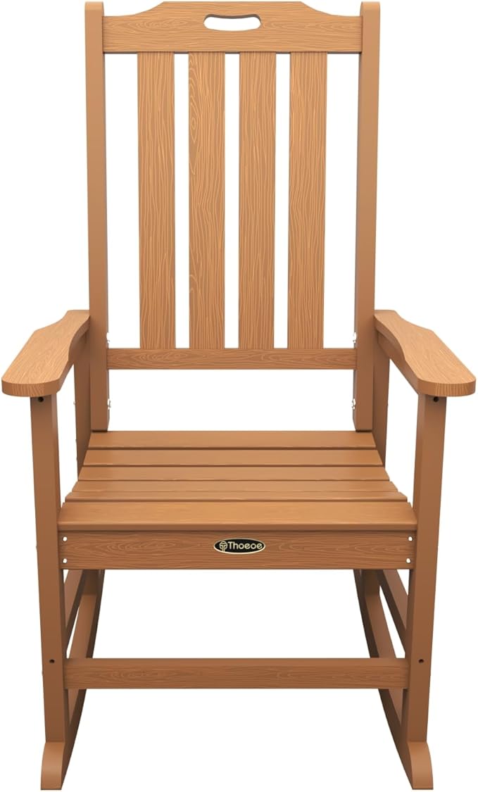 Oversized Rocking Chair Set of 8, Outdoor Rocking Chair for Adults, All Weather Resistant Porch Rocker for Lawn Garden, Wood THOEOE