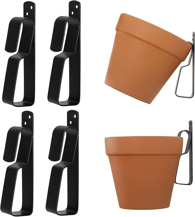 Terracotta Pot Hangers for 4-9in Clay Pots, Anti-Rust Iron Wall Plant Hangers Indoor/Outdoor, 4 Pack ChasBete