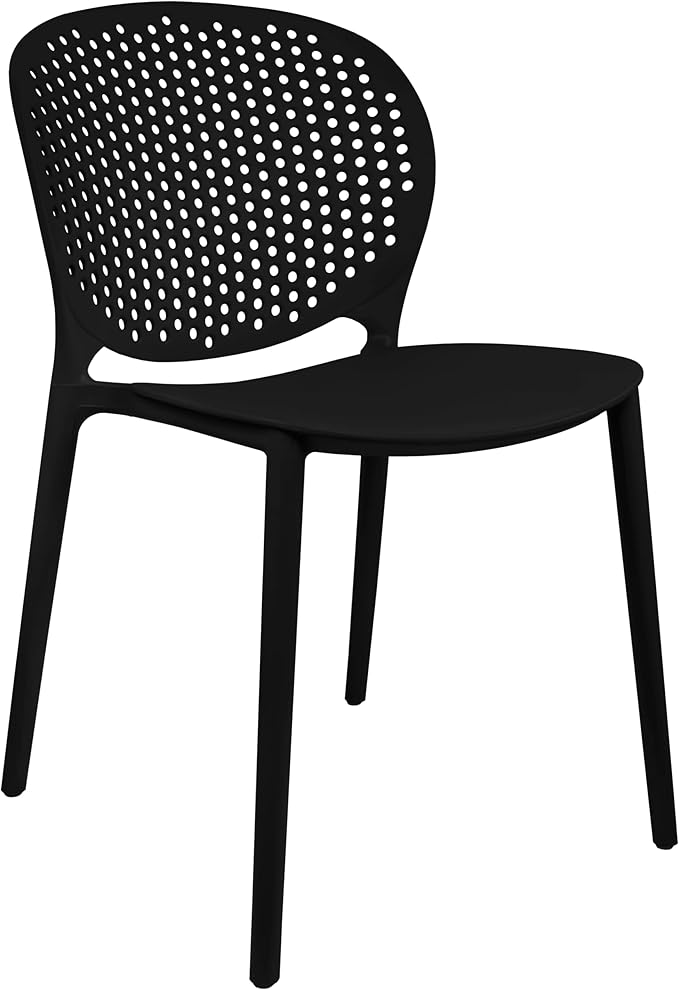 2xhome Set of 4 Patio Dining Chairs | Modern Stackable Outdoor Pool Side Chair | Weather Resistant Plastic for Yard, Porch, Balcony, Kitchen, Black 2xhome