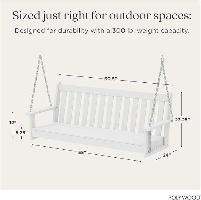 POLYWOOD GNS60WH Vineyard 60" Swing, White POLYWOOD