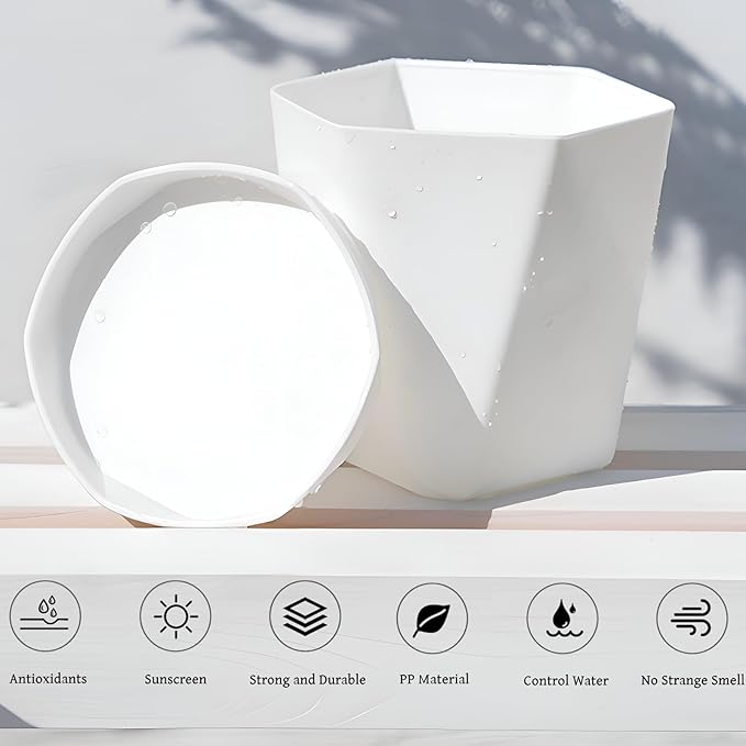 InmeRun Plant Pots Indoor Plastic Flower Pots Outdoor 7 inch Set of 12 Pack with Drainage Holes and Saucers for Garden Pots (7 in 12 White) InmeRun