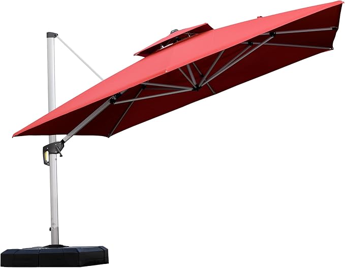 PURPLE LEAF 11 Feet Double Top Deluxe Square Patio Umbrella Offset Hanging Umbrella Cantilever Umbrella Outdoor Market Umbrella, Brick Red PURPLELEAF