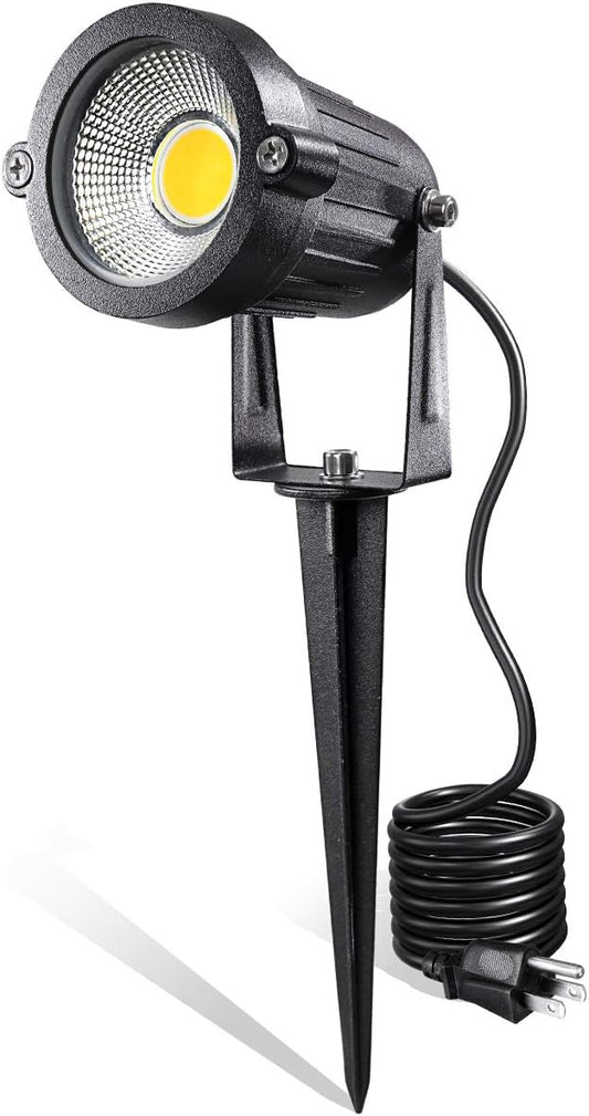 LED Landscape Lights,5W 120V AC Outdoor Pathway Garden Yard Spotlight,IP65 Waterproof Garden Flood Light,Outdoor Spotlight with Stake,UL Cord 5-ft with Plug (Pack of 1, Warm White) LEACOCO