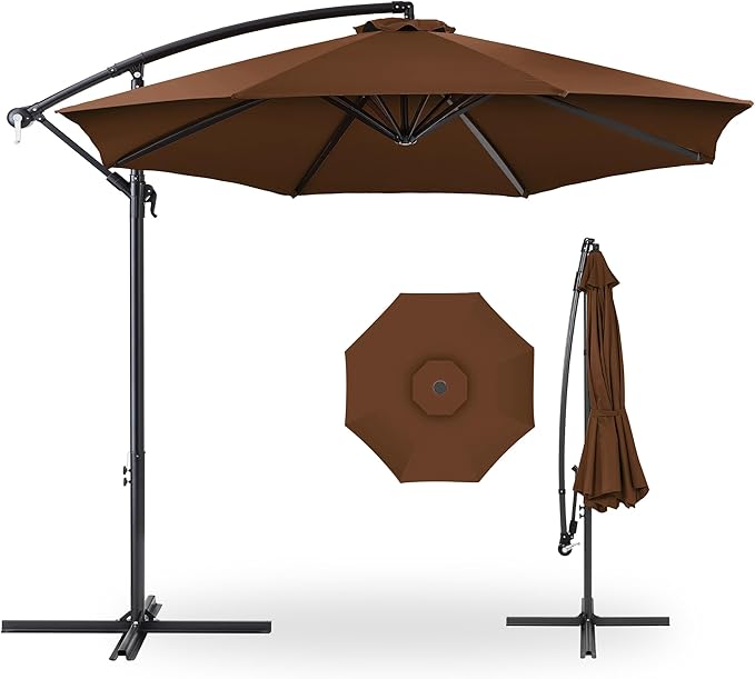 Best Choice Products 10ft Offset Cantilever Hanging Market Patio Umbrella, 8 Sturdy Ribs, Easy Adjustment - Brown BestChoiceProducts