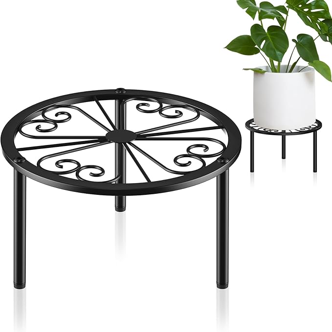 TOSKING Heavy Duty Metal Plant Stand - 7.9-inch Decorative Round Plant Stand, Adjustable Leveling Feet & Rust-Resistant Finish for Indoor/Outdoor Use TOSKINGESSENCE