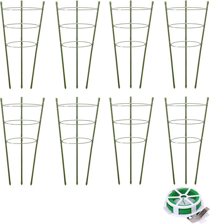 8 Pack Plant Support Tomato Cages for Garden, 18 Inches Small Tomato Cages and Supports with Adjustable Rings for Garden Pots, Plant Stakes Tomato Trellis Rings for Climbing Plants TOCCYARD