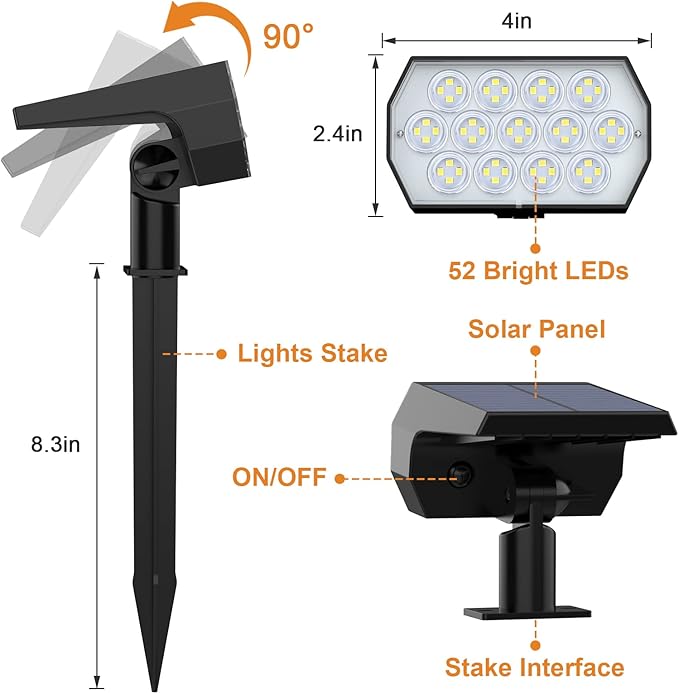 WELALO Solar Spot Lights Outdoor, [10 Pack/52 LED/3 Modes] Solar Landscape Spotlights, Solar Powered Security Lights, IP68 Waterproof Wall Lights for Outsides Walkway Yard Garden Driveway(Cool White) WELALO