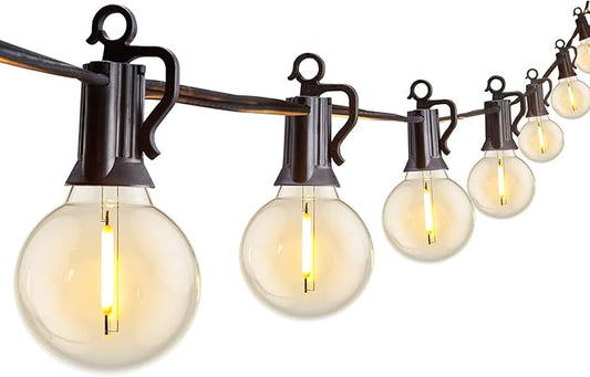 Brightown Outdoor String Lights 29 Feet G40 LED Patio Lights, Plug-in, 13 Plastic Edison Bulbs(1 Spare), Waterproof Connectable Hanging Light for Backyard Porch Balcony Party Decor, E12 Base, Black Brightown