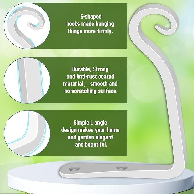 FEED GARDEN Hand-Forged Hanging Plant Bracket Iron Wall Hook for Hanging Plant,Bird Feeders, Wind Chimes, Flower Baskets, Lanterns, Yoga Mat, Indoor/Outdoor Use 6 Inch 2 Pack, White FEEDGARDEN