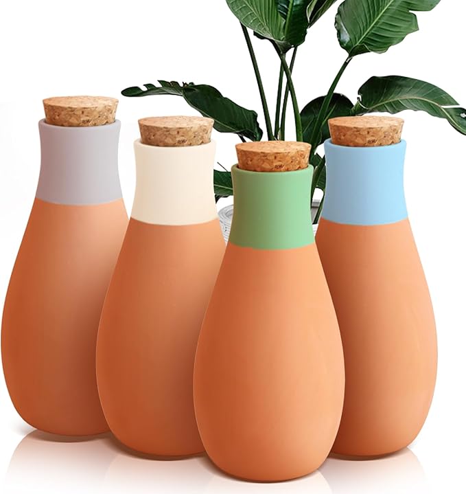 4PCS Terracotta Watering Spikes, Ollas Self Watering Globes, Slow Release Self Watering Planter Insert, Plant Watering Globes for Indoor and Outdoor Plants Rootora