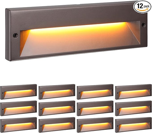 LEONLITE 12-Pack 10.6 Inch 5CCT LED Low Voltage Step Lights, 12–24V AC/DC 6W Surface Mount Ultra-Slim Landscape Stair Lights, IP65 Aluminum Outdoor Lighting for Decks, Hardscapes, Oil Rubbed Bronze LEONLITE