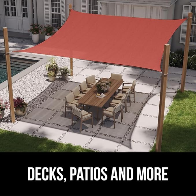 GORILLA GRIP Heavy Duty Sun Shade, UV Protection Fade Tear and Rust Resistant Rectangle Sunshade Canopy, Curved Edges Blocks Sunlight, Breathable Sail, Outdoor Patio, Lawn Garden 10x10 FT Terra GorillaGrip