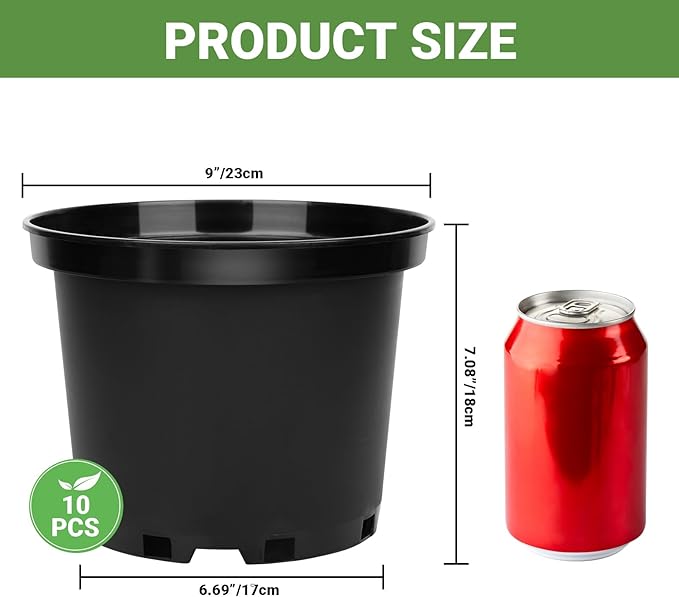 GREANER 2 Gallon Nursery Pots for Plants, 10 PCS Plastic Plant Pot with Drainage Holes for Indoor Outdoor, Garden, Greenhouse(Black) GREANER