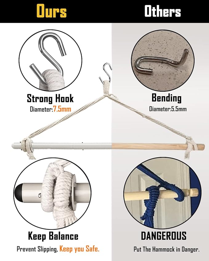 XXL Hammock Chair Hanging Rope Swing with 2 Cushions - Max 500lbs-Perfect for Patio, Porch, Bedroom, Backyard, Indoor or Outdoor - Includes Hanging Hardware Kits Rainbow Lulladle