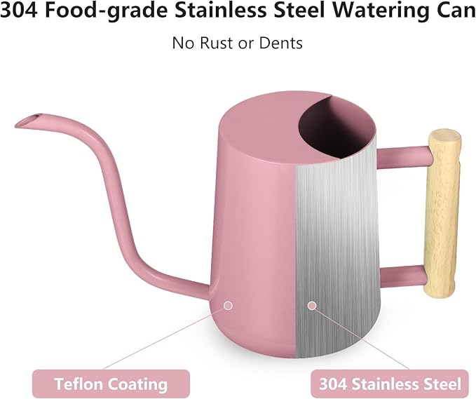 Watering Can Indoor Plants, 35oz Small Indoor Stainless Steel Metal Watering Can Modern Decorative Watering Pot with Long Spout for Indoor House Plant Bonsai Garden Flowers (Pink) GUKJOB