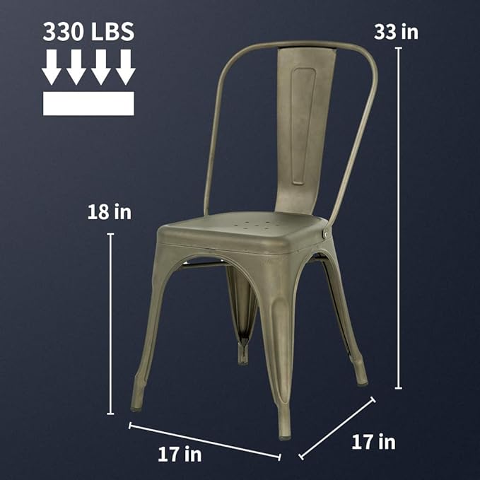 FDW Metal Chair Dining Chair Set of 4 Patio Chair Home Kitchen Chair 18 Inch Seat Height Dinning Room Chair Stackable Metal Bar Chairs Indoor Outdoor Chairs Tolix Bar Side Chair Dining Chair FDW