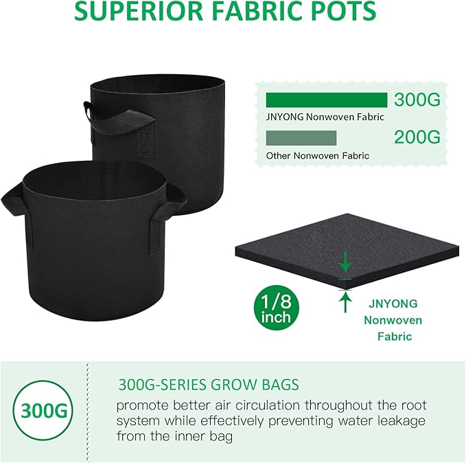 12-Pack 1 Gallon Thickened Non-Woven Grow Bags, Aeration Fabric Pots with Handles JNYONG
