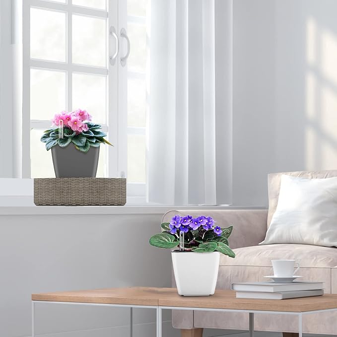 Self Watering Planters for Indoor Plants : 5 inch 6 Pack Grey Planter with Water Level Indicator African Violet Self Watering Flower Pot for Herb Pot House Plant Planting GsGardenSpecialty