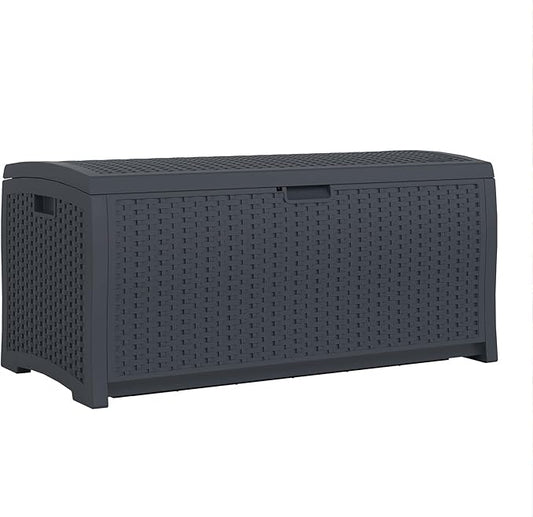 Suncast Outdoor Storage Box - 73 Gallon Cyberspace Resin Wicker Deck Box with Lockable Lid, Outdoor Storage Bin for Patio Cushions, Shoes, Pool & Garden Gear, Made in USA Suncast