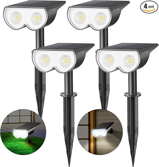Solar Lights Outdoor Waterproof, Consciot 16 LEDs IP67 Spot Lights Outdoor, Auto On/Off Solar Landscape Spotlights, 2-in-1 Adjustable Wall Lights for Garden Yard Pathway, Cool White 4 Pack Consciot