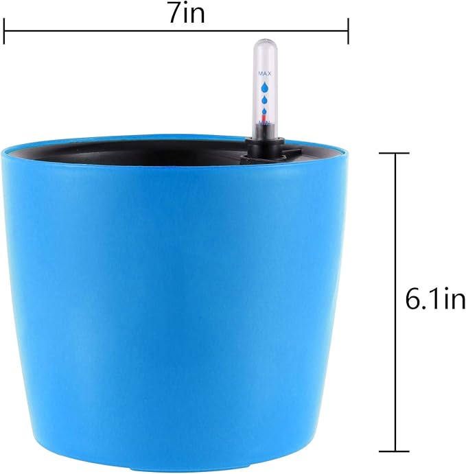 KINJOEK 4 Packs 7 Inch Self Watering Pot with Water Level Indicator, Blue Modern Garden Decorative Flower Self-Watering Planter for Indoor Plants Grow African Violets Succulents KINJOEK