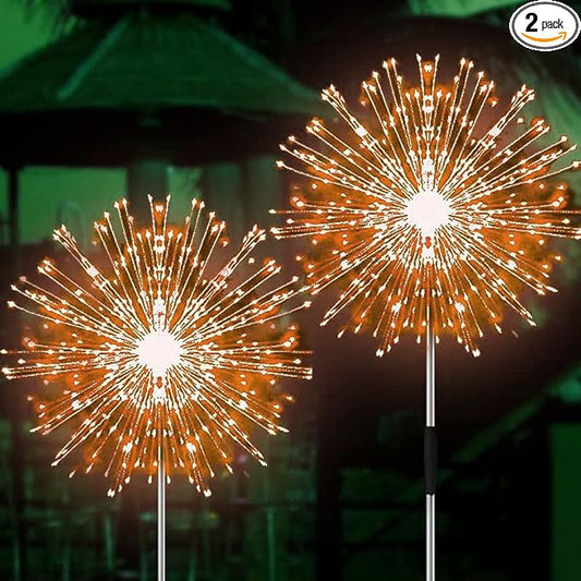 JJGoo Solar Firework Lights, 2 Pack 150 LEDs 2 Lighting Modes Solar Lights Outdoor Waterproof for Garden Patio Walkway Pathway Party Wedding Christmas Decorative - Orange JJGoo