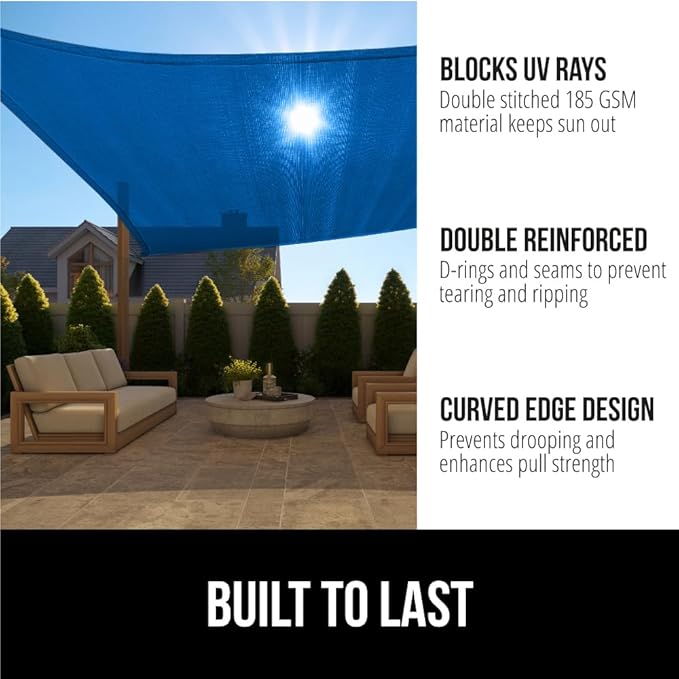 GORILLA GRIP Heavy Duty Sun Shade, UV Protection Fade Tear and Rust Resistant Rectangle Sunshade Canopy, Curved Edges Blocks Sunlight, Breathable Sail, Outdoor Patio, Lawn Garden, 8x10 FT Blue GorillaGrip