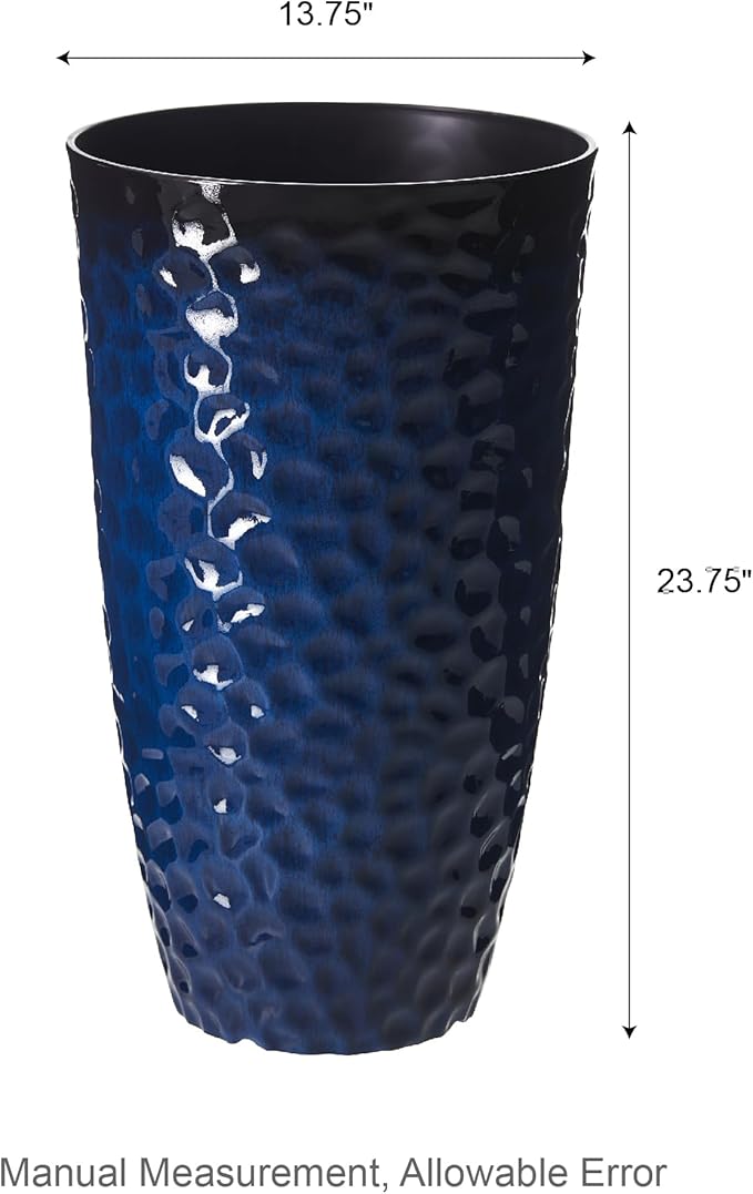 Glitzhome 23.75" H Oversized Tall Planter,Modern Set of 2 Honeycomb Textured Gradient Cobalt Blue Round Garden Plant Pots with Drainage Holes Flower Containers for Indoor Outdoor,Front Porch,Patio Glitzhome
