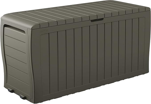 Keter Marvel Plus 71 Gallon Resin Outdoor Storage Box for Patio, Balcony & Garden – Weather‑Resistant Deck Box for Cushions, Pillows, Pool Floats & Tools, Mossy Brown Keter