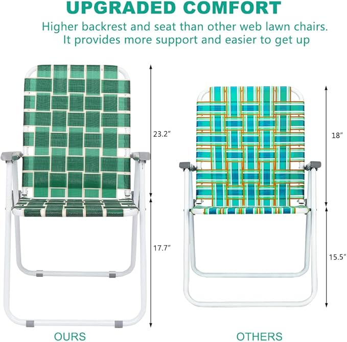 VINGLI Patio Lawn Webbed Folding Chairs Set of 4, Outdoor Beach Chair Portable Dining Chair for Outdoor Yard, Garden (Dark Green, Classic) VINGLI