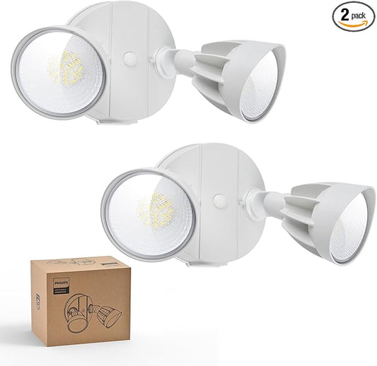 Philips 44W 3500LM ‌LED Security Flood Light‌ ‌Outdoor‌，Switch Controlled Aluminum ‌Security Light‌, 2 Adjustable Heads，5000K Daylight，Wet Location for Patio, Garden, Yard Lights PhilipsLightingLED