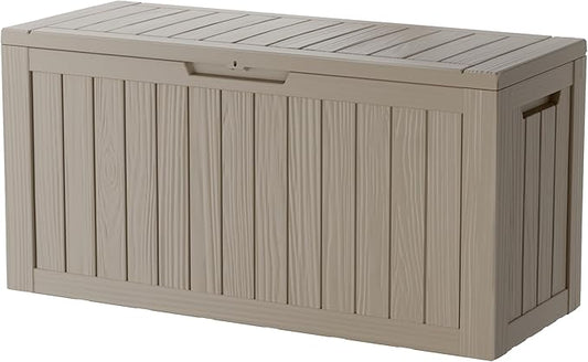 TARKARI 80 Gallon Lockable Resin Deck Box, Waterproof & UV-Resistant Outdoor Storage Box for Outdoor Cushion Storage, Garden Tools & Pool Accessories Storage, Coffee Home