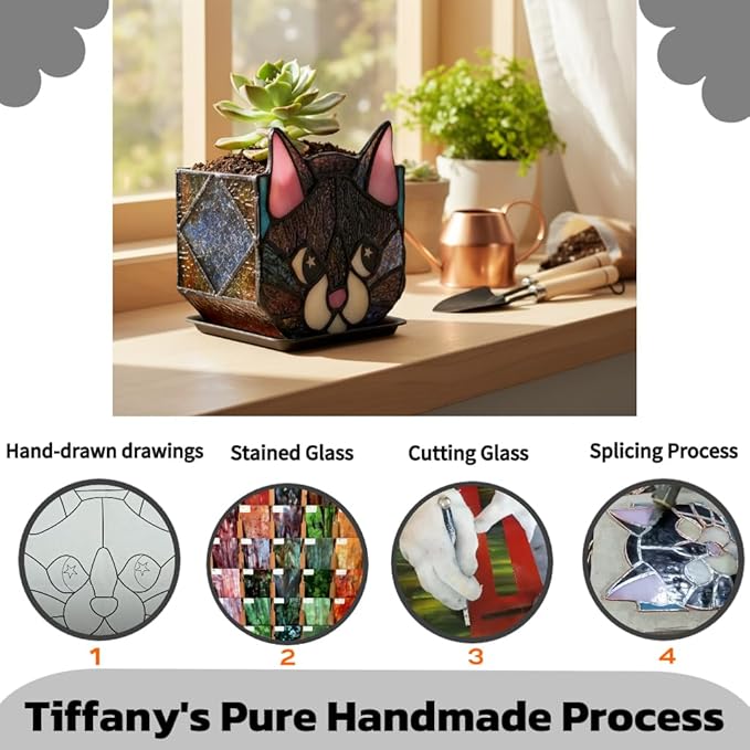 Star Black Cat Decorative Flower Pot, Handcrafted Ceramic Planter with Star Eyes, Modern Home Garden Decor Entlityful