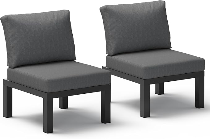 Aluminum Outdoor Patio Sofa Set, 2 Seats Modular Sectional Single Seat Sofa Chairs with Removable Cushions, All-Weather Outdoor Conversation Sets for Garden & Yard, Graphite Oasbira