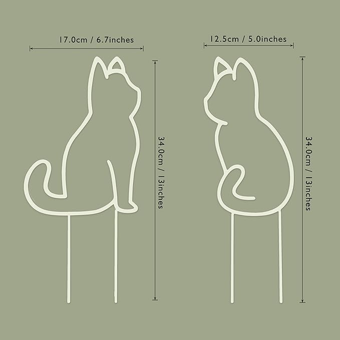Cat-Shaped Small Trellis for Potted Plants, 13 inches Hoya Trellis 2 Pack, Metal Plant Trellis for Climbing Plants Indoor, Houseplants Trellis Indoor (White) Rootora