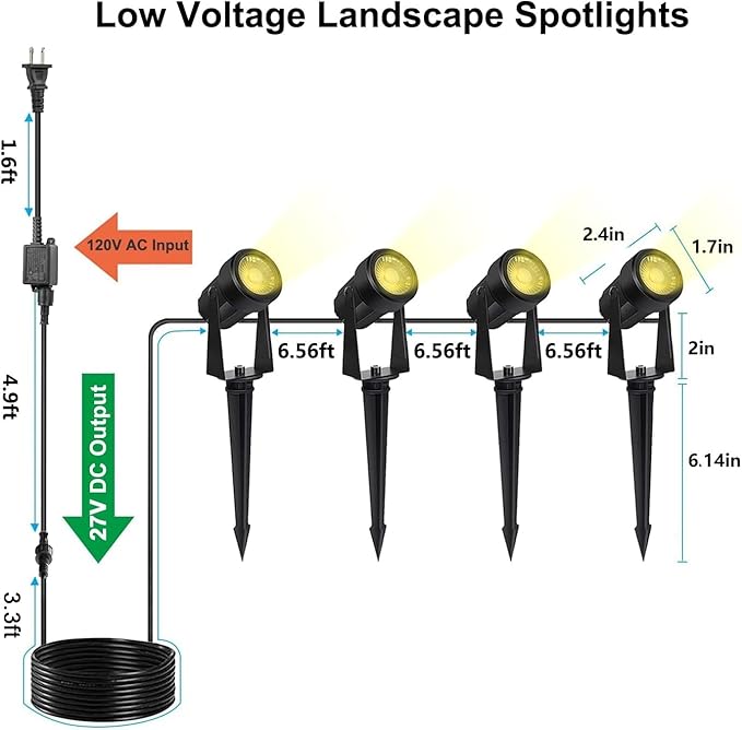 SUNTHIN Outdoor Landscape Lighting, 4 Pack Outdoor Spot Lights with Transformer for Yard, Plant, Lawn, Tree, Flags, House, Garden, Fence Use, IP65 Waterproof & Connectable SUNTHIN