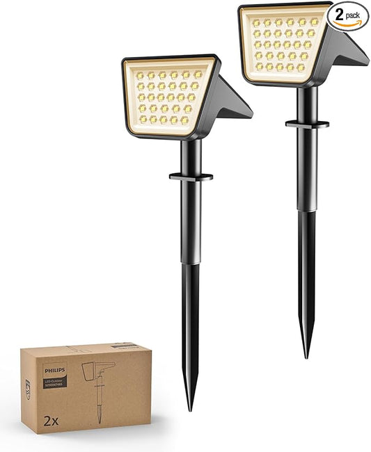Philips 2 Packs Solar Spot Lights Outdoor Waterproof, 28 LED 3000K Solar Powered Landscape Pathway Lights, Dusk to Dawn Solar Spotlights for Garden, Yard, Lawn, Walkway, Driveway PhilipsLightingLED