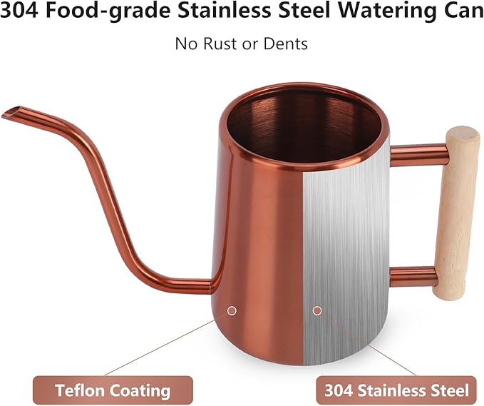 Watering Can Indoor Plants, 35 oz/1000 ml Metal Stainless Steel Watering Can Pot with Long Spout for Indoor House Plants Bonsai Outdoor Garden Flower Decorative (Copper) Rootora