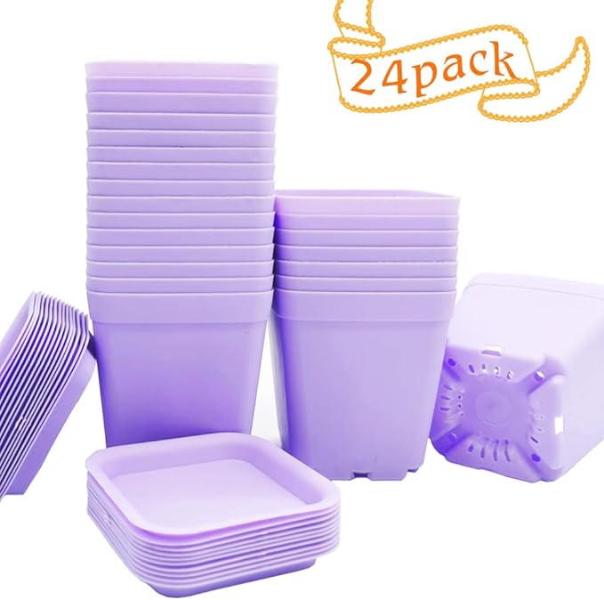Anyumocz 24 Pack Plastic Square Nursery Pots 3 Inch Plastic Plant Pots,Flower Pot with Tray Saucer for Indoor Outdoor Garden Office Decor Anyumocz