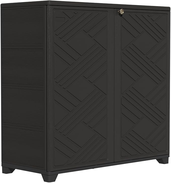 ZZM Indoor/Outdoor Storage Cabinet Waterproof, 34"x15"x34" Plastic Outdoor Storage Box for Garden Balcony Bathroom, All Weather Outdoor Storage Clearance, DIY Usage, with No Shelf (Black) ZZM
