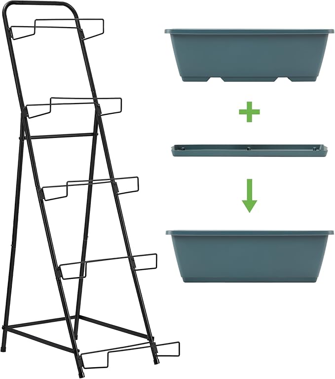 5 Tier Vertical Raised Garden Bed Planter Box, Vertical Raised Bed with Drainage Holes for Indoor Outdoor Herbs Flowers Vegetables Plants,Green Fogein