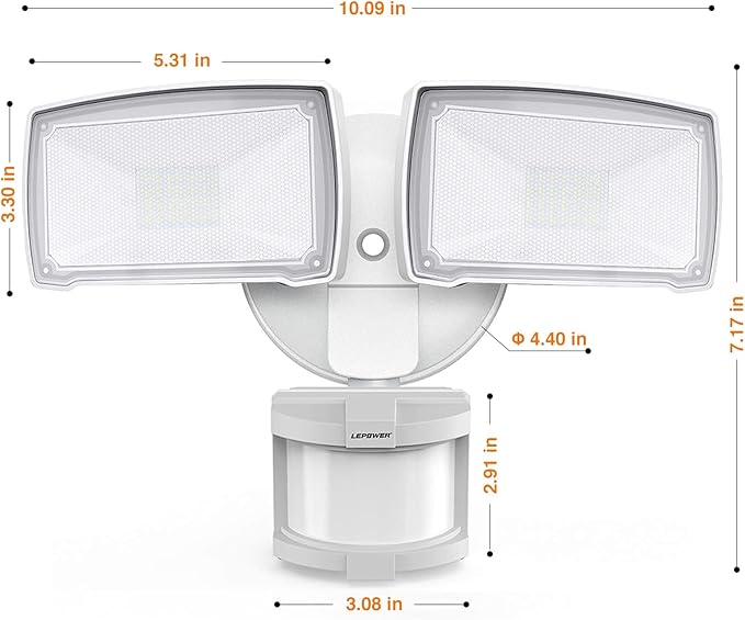 LEPOWER 30W LED Security Lights Motion Sensor Outdoor, 3200LM, 5500K, IP65 Waterproof, Hardwire 2 Head Motion Detector Flood Light for Garage, Yard, Porch LEPOWER