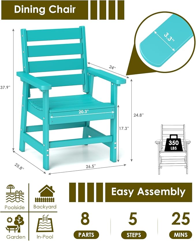GREENVINES Outdoor Dining Chair | HDPE | Patio Chairs | All-Weather | Aqua GreenVines