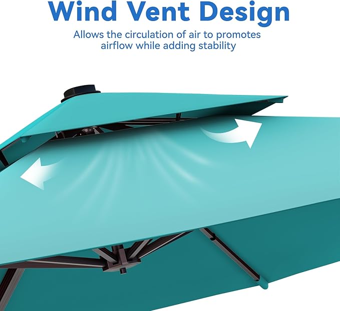 10x13FT Cantilever Outdoor Patio Umbrellas, Double Top Large Rectangle Umbrella, Heavy Duty 360° Rotation Offset Outdoor Sun Shade Umbrella for Garden Deck Pool Backyard Patio, Turquoise ZLACUIU