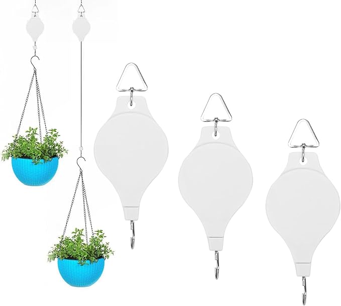 3Pcs Retractable Plant Hanger - Upgrade Plant Pulleys for Hanging Plants, Easy to Raise and Lower, Suitable for Garden Flower Pots, Hanging Planter, Bird Feeder (3Pcs-White) HOGXUAE