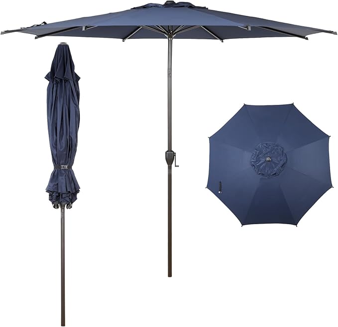 Abba Patio 9FT Lyon Outdoor Patio Umbrella Outdoor Table Umbrella with Push Button Tilt and Crank Market Umbrella 8 Sturdy Ribs UV Protection Waterproof for Garden Deck Backyard Pool, Navy Blue AbbaPatio
