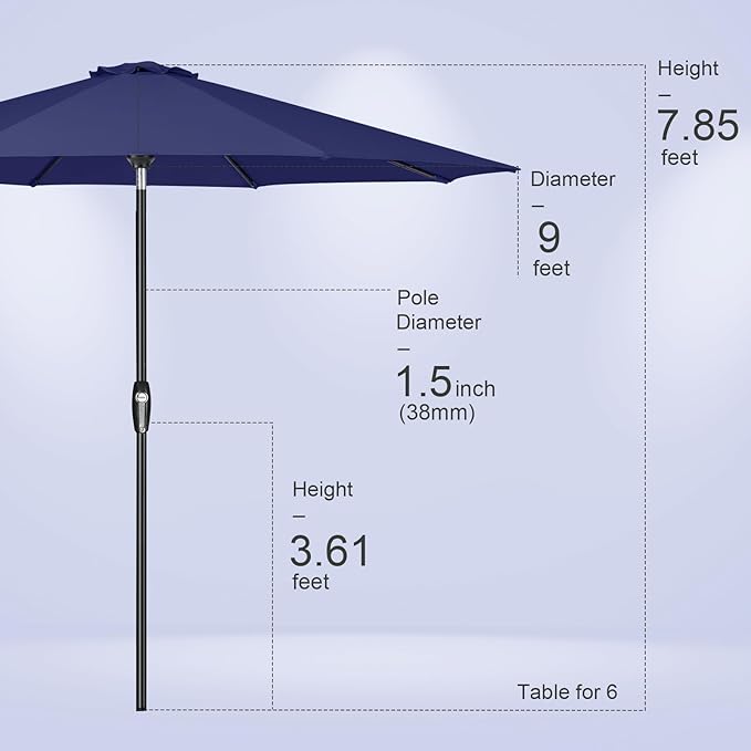 Tempera Patio Market Outdoor Table Umbrella with Auto Tilt and Crank, Large Sun Umbrella with Sturdy Pole & Fade Resistant Canopy, Easy to Set TemperaPatioLife