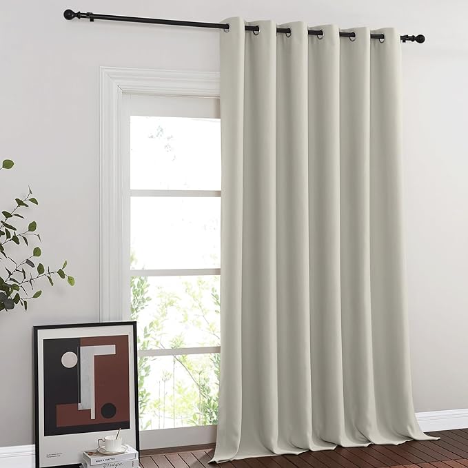 NICETOWN Blackout Room Divider Curtains for Sliding Glass Doors 102 Inches Long 1 Panel, Extra Wide Curtains for Doorway Patio Bedroom Living Room (Natural, 80Wx102L, 1 Panel) NICETOWN
